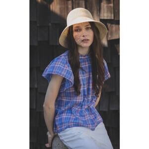 Trovata Birds Of Paradis Carla Highneck Montauk Plaid Shirt Blue Women's Small